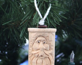 Spool Santa Woodcarved ornament
