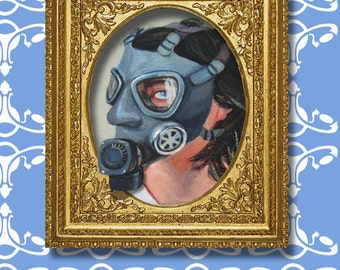 Mask portrait with feminine wallpaper pattern