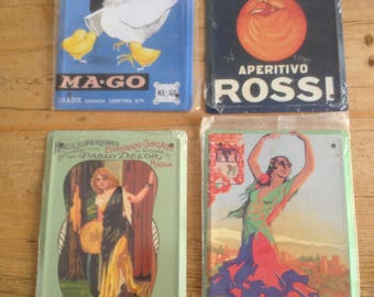 4 Reproduction Spanish Advertising Plaques on Tin Plate