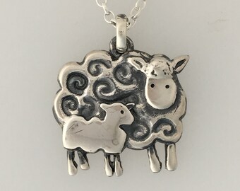 Silver Sheep and Lamb Pendant