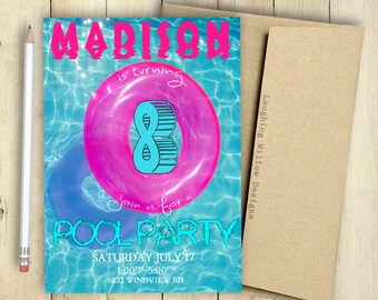 Pool Party Invitation Girls Birthday Party Invitation