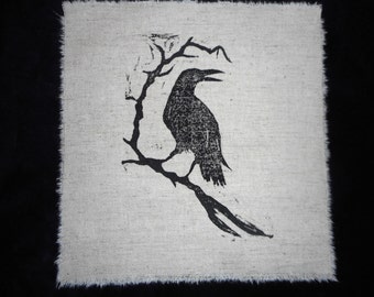 Lino block Raven on Linen/Cotton blend fabric.