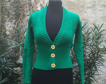Vintage ' 70 cardigan sweater bright green