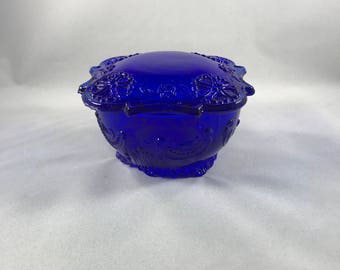 Vintage Cobalt Blue Covered Trinket Dish