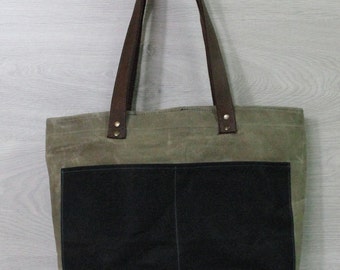 Bag made from waxed canvas and leather