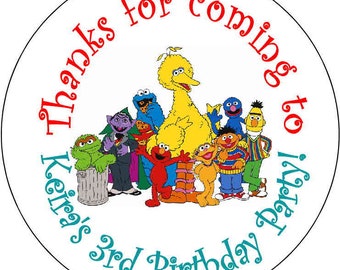 12 printed Sesame Street Elmo Cookie Monster 1st Theme Birthday Party Stickers 2.5 inch Round Personalized kids