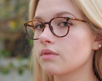 Vintage 1940s Tortoise Shell Eyeglasses / Handmade Acetate Glasses Frames / Preppy Vintage Round Glasses / Retro Eye Glasses / Gift for Her