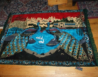 Fantastic Vintage Large Peacock Tapestry / Rug From Turkey