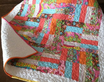 Colorful baby quilt, lap throw, couch quilt