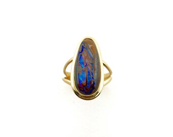 Boulder Opal Ring, Gold Ring with Australian Opal, Opal Ring in 14k