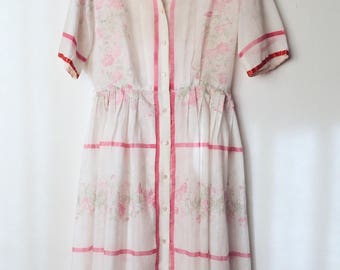 1930s Vintage Floral + Stripe Cotton Spring Dress