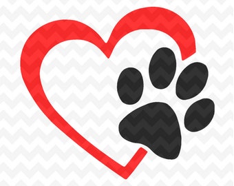 Paw Print SVG Cut Files, Paw Print and heart Svg Files and PNG Image, Pawprints, Dog Paw, Cat Paw, Cut File for Silhouette and Cricut
