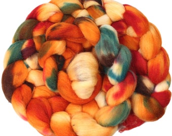 Tigerlily - hand-dyed merino wool and silk (4 oz.) painted combed top