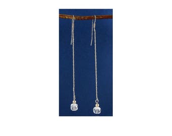 Sterling Silver Chain & Crystal Quartz Bead Long Shoulder Duster Earrings