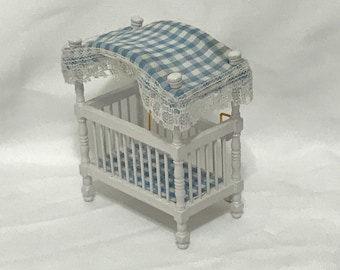 Dollhouse Miniature 1/2" scale Blue & White Crib