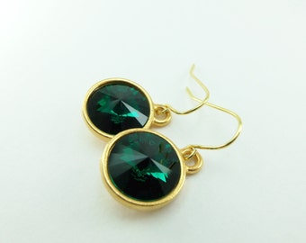 Emerald Birthstone Earrings Crystal Drop Earrings Gold Dangle Earrings May Birthstone Jewelry May Birthday