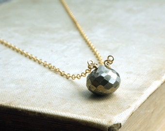 Pyrite Necklace, Pyrite Gold Necklace, Gold Filled Chain