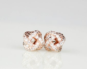 Rose Gold Knot Earrings, Bridesmaid Gift, Tie the Knot jewelry, Bridesmaid Earrings, Bridesmaid Jewelry