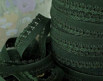 5yds Elastic band 1/2 inch Dark Green Picot Trim Skinny Elastic for Headbands Sewing lingerie Single sided Edging Elastic by the yard