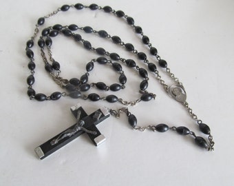 Antique Rosary BLESSED RELICS Ceremonial Heirloom Catholic Memento Crucifix Cross Ebony Wood Rosary Beads Italy Prayer Beads