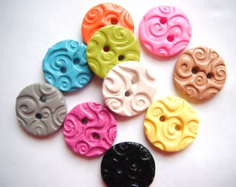 Button Textured Swirls handmade polymer clay buttons ( 6 )