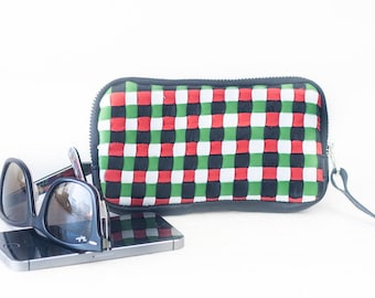 Handwoven black zipper pouch, coin purse zipper phone case money bag iphone 7 case credit card zip purse handbag - The Antheia Zipper pouch
