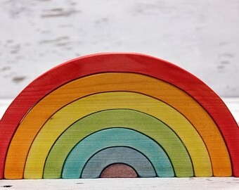 Wooden rainbow toy, Rainbow pyramid, Rainbow figurine, Waldorf RAINBOW Stacker, Rainbow puzzle stacker, Wooden toys, Montessori toys, Eco