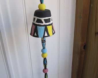 Whimsical pottery clay garden porch bell chime