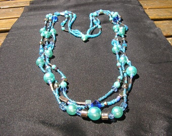 BLUE 3 STRAND NECKLACE