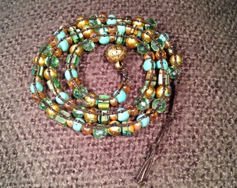 Tourquoise, green and gold wrap bracelet