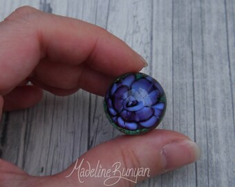 Everlasting Rose Marble, Purple , unusual gift, collectible glass art, sphere, lampwork, flower, valentines gift, gift for her