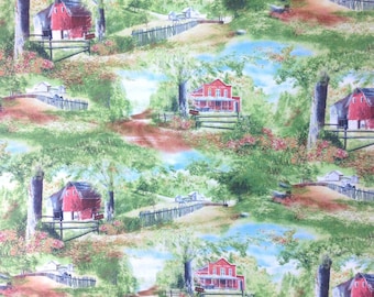 Friendly Visitors by KD Studio for South Sea Imports, Barns, General Stores, 100% Cotton fabric by the yard