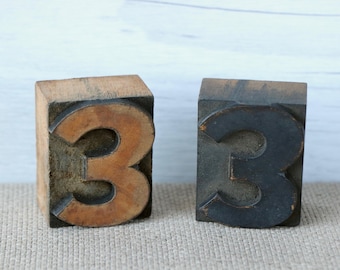 Vintage Wood Letterpress Block Number 3 - SOLD INDIVIDUALLY, Vintage Wooden Letterpress Number Three, Vintage Typeset Number 3
