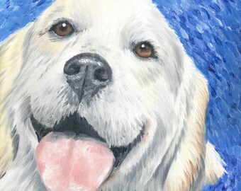 White Golden Retriever Giclée Art Print of Oil Painting - 8 x 8"