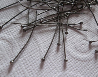Antiqued Silver Ball End 24 gauge Headpins 35mm X .5mm - Qty 76 pcs.