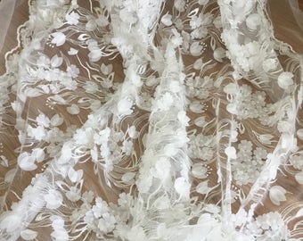 Cotton Lace Fabric with Crochet Design for Wedding Costumes