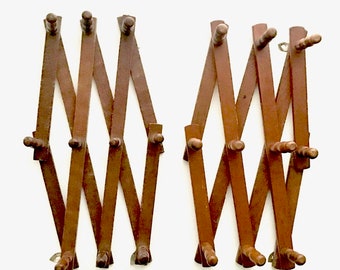 Vintage Wood Accordian Peg Rack | Expanding Coat Rack Wall Rack Hat Rack | Coffee Mug Rack