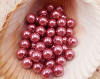 8mm Glass Pearls - Dark Rose Pink - 50 pieces - Medium Pink