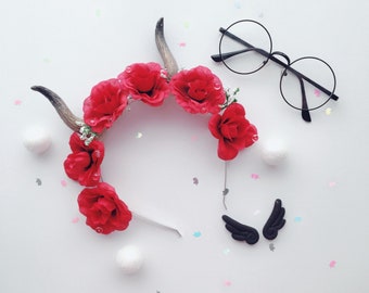 kawaii cute flower crown with horns goth nugoth devil satan demon