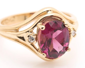 14ky Rhodolite Garnet & Diamond Ring
