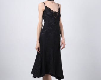 CAMI DRESS, SILK slip dress, long slip dress, 90s slip dress, spaghetti strap, gothic lingerie, goth lingerie, black slip dress