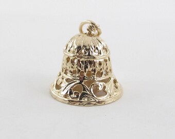 Vintage 14K Yellow Gold Bell Charm, 14k Yellow gold Pearl Charm, Gemstone Bell Charm, Charm Bracelet
