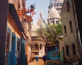 Vintage Postcard of Paris - Sacre Coeur - Lights and Colors of Paris - mid century - JVoyage vue de la rue du Chevalier-de-la-Barre