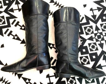 Vintage Riding Boots Black Leather Riding Boots Textured Leather Boots Womens Riding Boots Size 7 Dingo Brand Black Leather Boots