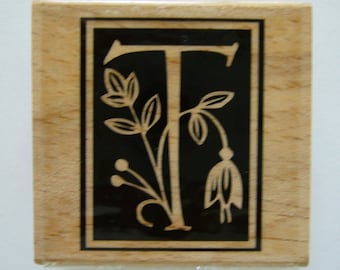 Letter T Rubber Stamp - Wood Mounted Rubber Stamp - Alphabet Letter T Stamp