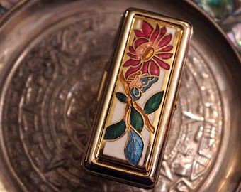 Cloisonne Lipstick Mirror Ring With Red Flower
