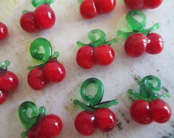 MINI CHERRY CHERRIES Pendants lot of 10 Glass Lampwork Charms Wholesale Multicolored