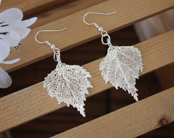 Silver Leaf Earrings, Birch Leaf, Real Leaf Earrings, Small Real Leaf Earrings, Birch, Sterling Silver, Nature, LESM198