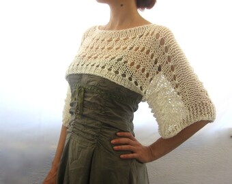 Cotton Summer Cropped Sweater Shrug, hand knitted, ecofriendly