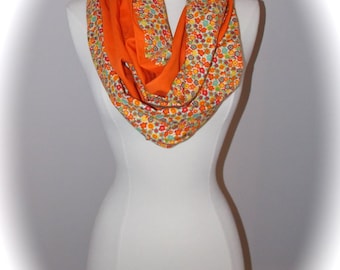 Double sided orange floral scarf